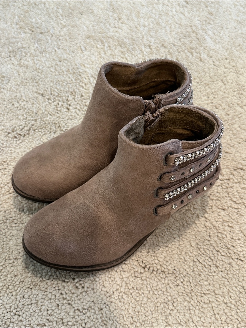 Girls' Brown Suede-Style Ankle Boots with Decorative Straps